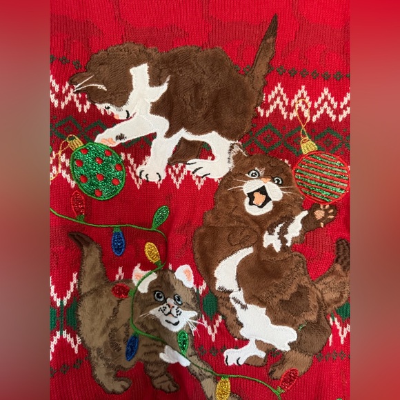 Celebrate Together Cat Christmas Sweater M Red Green Lights Ugly Xmas (unisex) - Picture 5 of 7